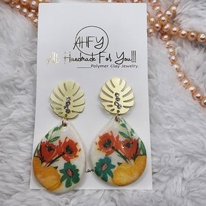 CLAY EARRING/handmade/polymer clay/lighweight/Dull Gold Color Stainless earrings